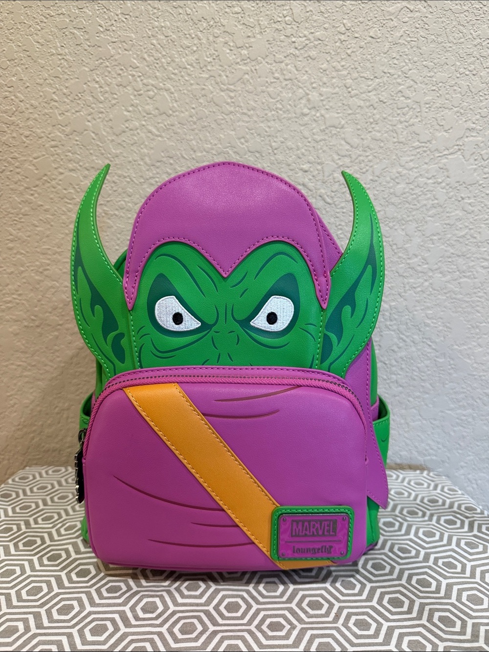 Loungefly Marvel Green Green Goblin Kids Mini Backpack with Orange Stripe
